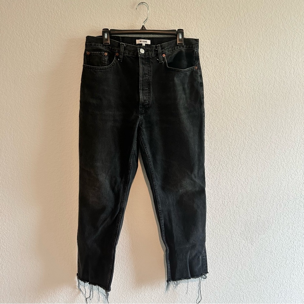 Women’s Re/Done High Rise 70s Stovepipe Jeans 31 Aged Black Button Fly Raw Hem